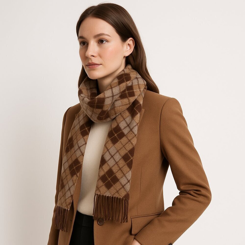 Made in Scotland 100% Cashmere Brown Argyle Scarf